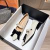 2024 Spring New French Single Shoes Women's Bow Shallow Mouth Pointed Thick Heels Large Women's Shoes