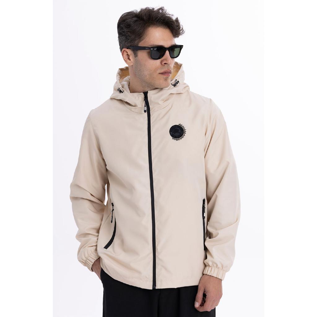 Мужской черный плащ с капюшоном на подкладке и карманами - куртка-ветровка