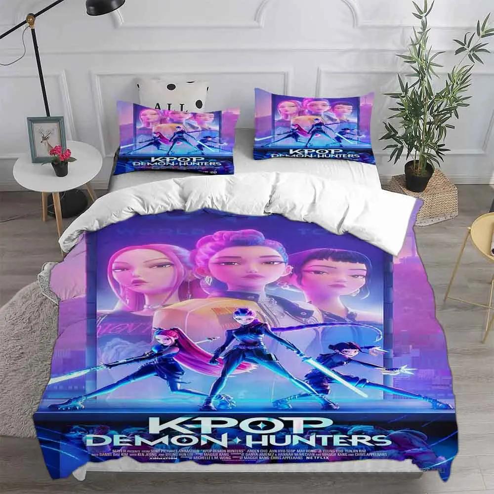 KPop Demon Hunters Bedding Sets EU Single Comforter Quilt Bed Cover Duvet Cover Pillow Case 2-3 Pieces Sets Halloween Costume