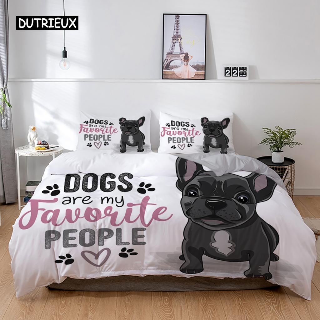 3D Dog Bedding Set Cute French Bulldog Puppy Duvet Cover Sets Cartoon Bed Cover Pet Animals Home Textiles Queen 2/3Pcs King Full