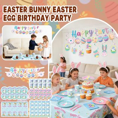 52 шт. Украшения для пасхальной вечеринки, Украшение HAPPY EASTER, Набор украшений для пасхальной вечеринки, Баннер с яйцами и кроликами, Топперы для торта, Принадлежности для пасхальной вечеринки