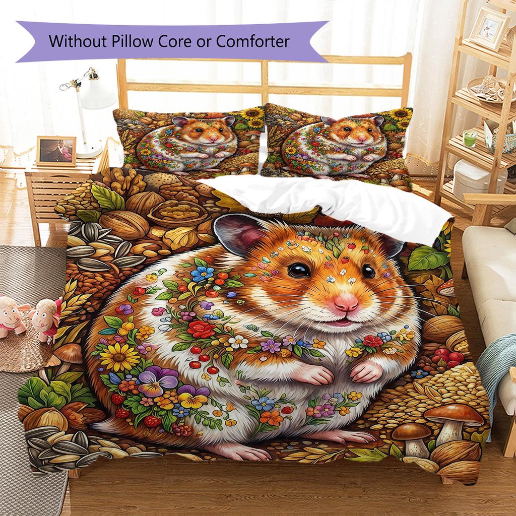 Floral Art Animals Pattern Bedding,Quilt Set Quilt Cover Pillowcase Home Birthday Gift (1 * duvet cover + 2 * pillowcase, without core)