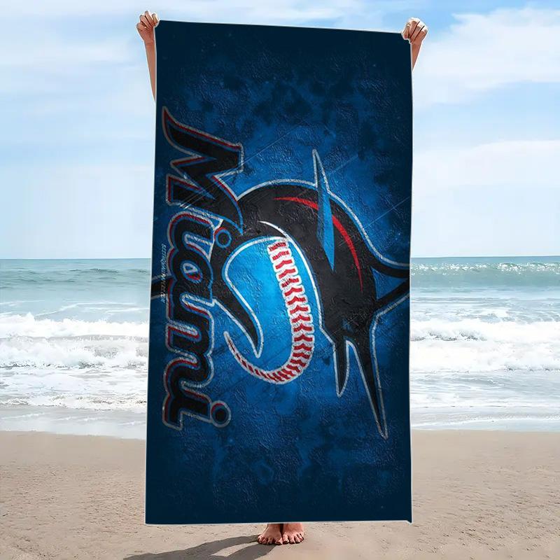 Miami Marlins Print Beach Towel, Large Soft Quick Dry Towel for Beach Camping Swimming