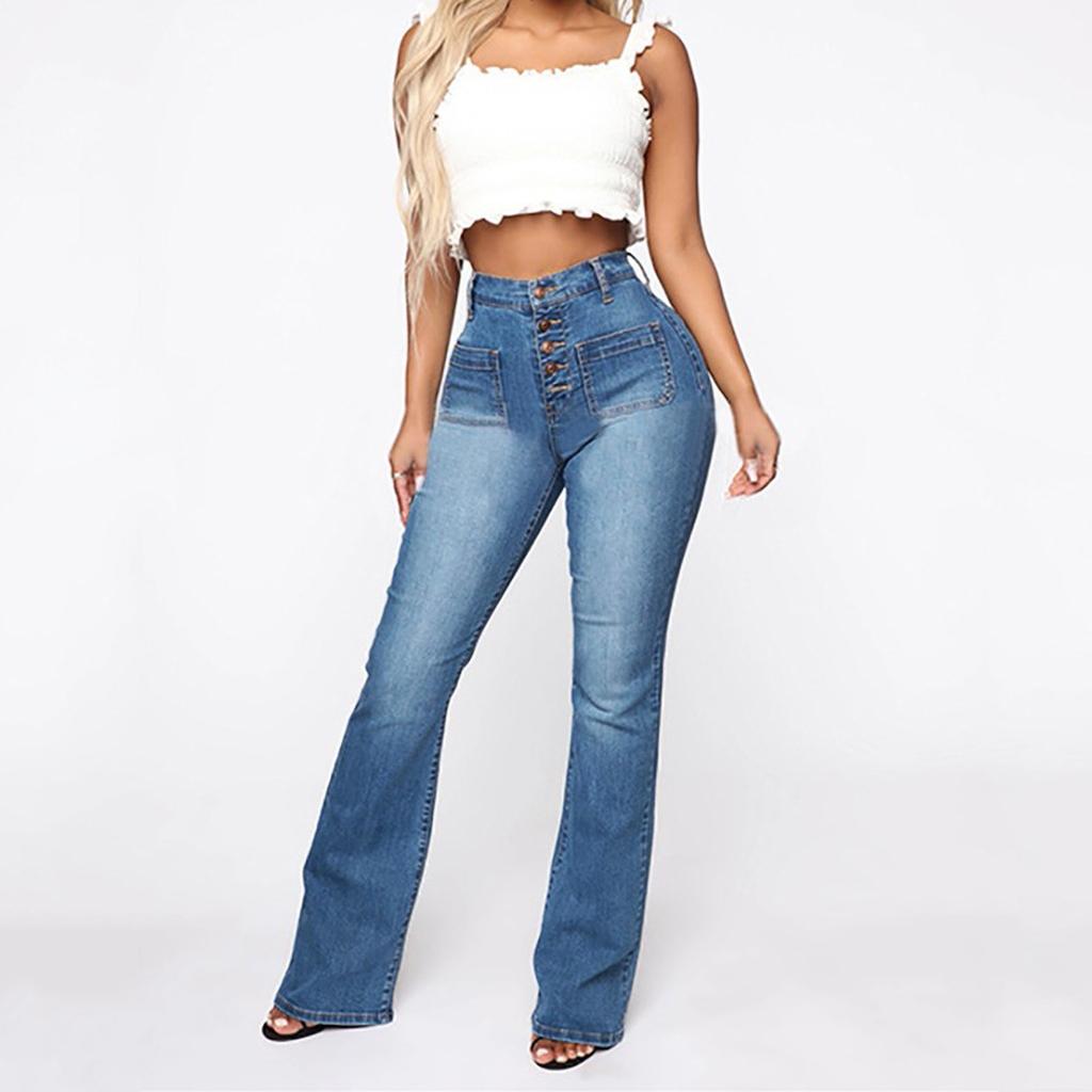Women's Fashion Solid Color Washed Casual High-Waisted Jeans