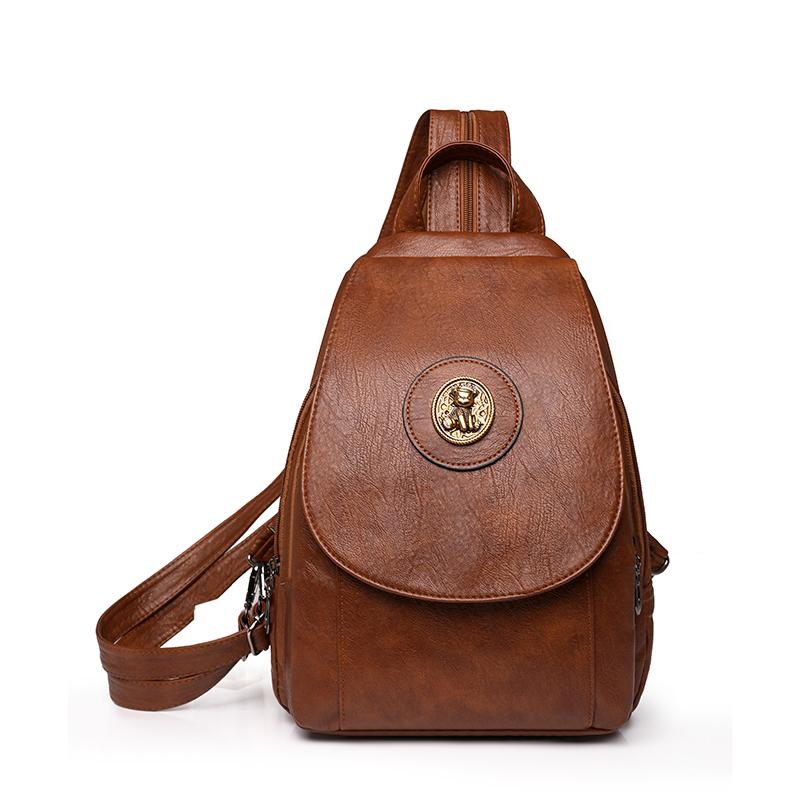 PU Backpack Women's Solid Color Large Capacity Travel Backpack