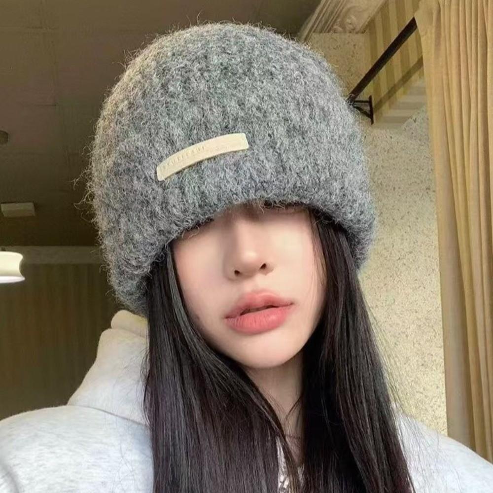 Korean Style Knitted Pullover Hat All-match Brimless Beanie Cap Soft Plush Woolen Hat Gifts