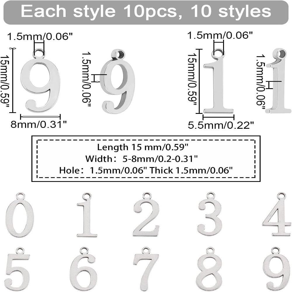 100pcs Sliver Number 0~9 Charms Alloy Number Pendants Brooch   Women