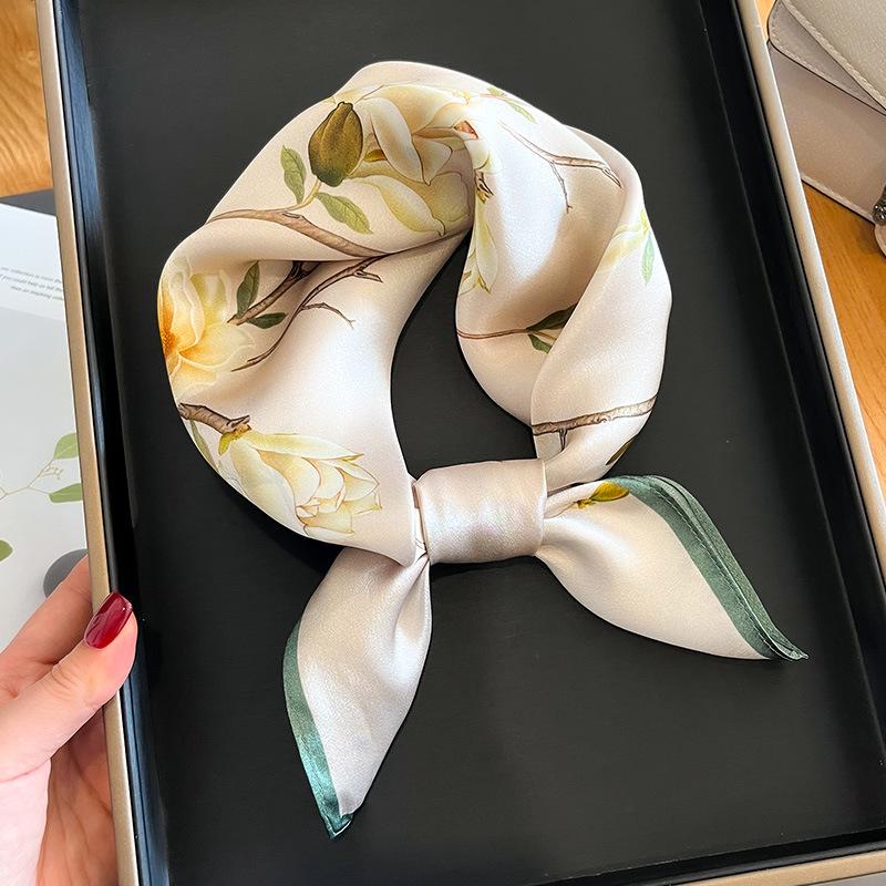 New 100% Natural Real Silk Women Scarf Printed Scarfs Bandana Women Square Scarves Hijab Shawls Warp Neckerchief Female Foulard