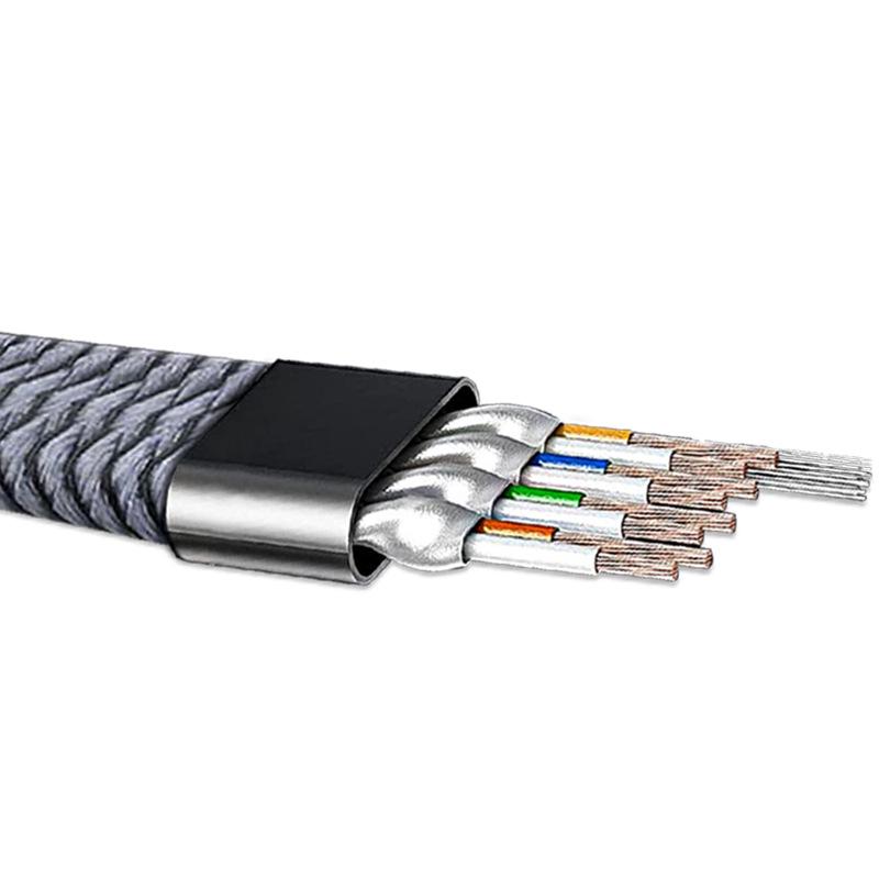 Category 8 Silver Braided Flat CAT8 10G Shielded Network Cable, Pure Copper, Anti-Interference Patch Cord for Computers.