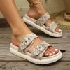 Large Size 2025 New Summer Cool Slippers Women's One-word with Double Buckle Thick-bottomed Casual Women's Slippers Outer Wear