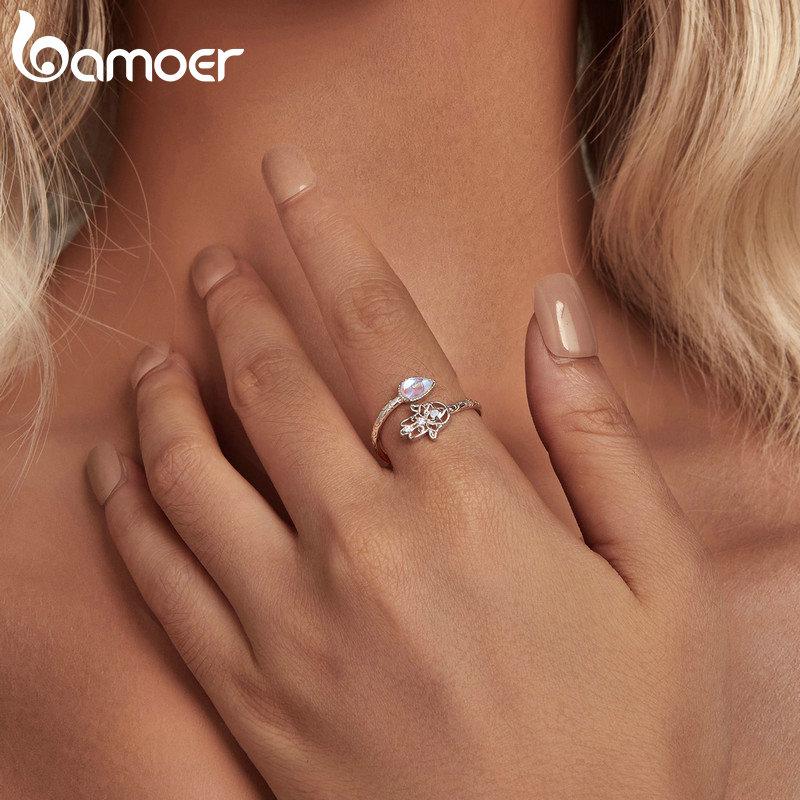 BAMOER, стерлинговое серебро 925 пробы, счастливая рука Фатимы, открывающееся кольцо, Радуга, лунный камень, слеза, штабелируемые кольца, вечерние ювелирные изделия, подарок