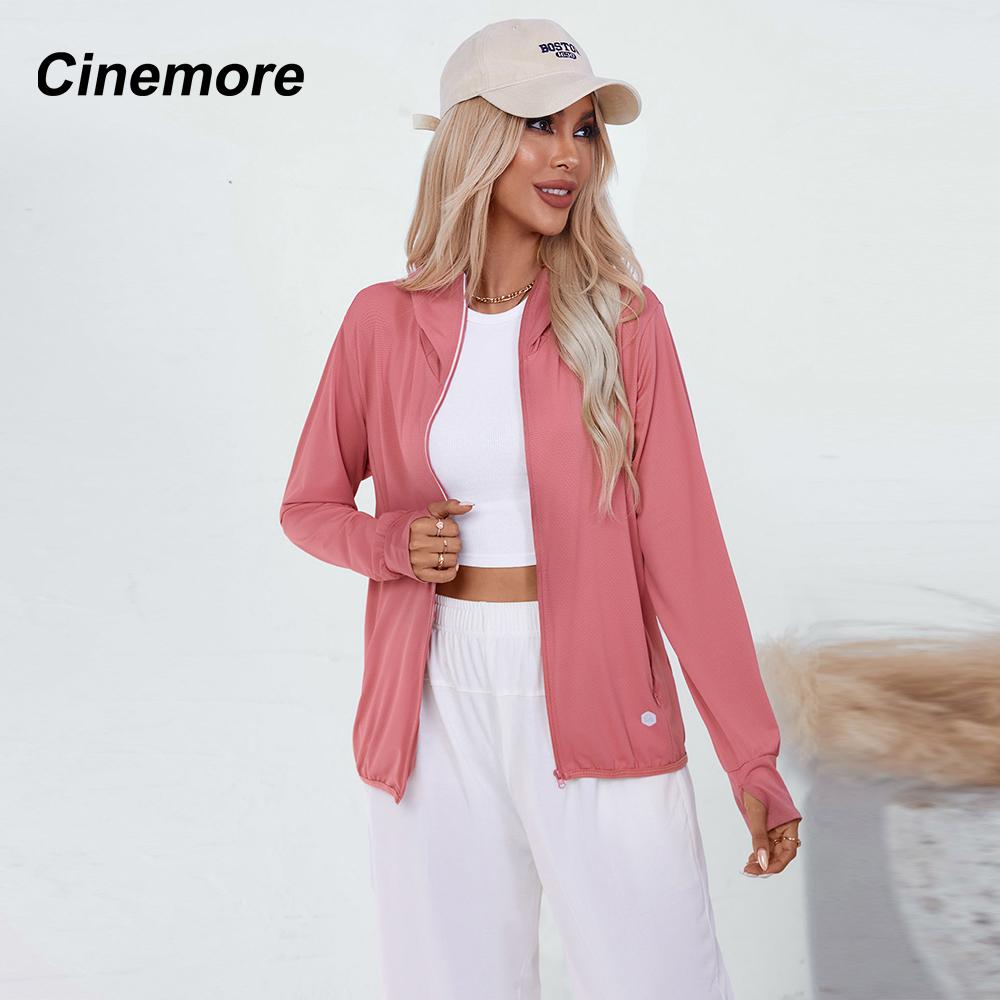 Cinemore Женская летняя модная тонкая солнцезащитная куртка с защитой от ультрафиолета, повседневная ветровка с капюшоном и длинными рукавами, ветрозащитное пальто, верхняя одежда