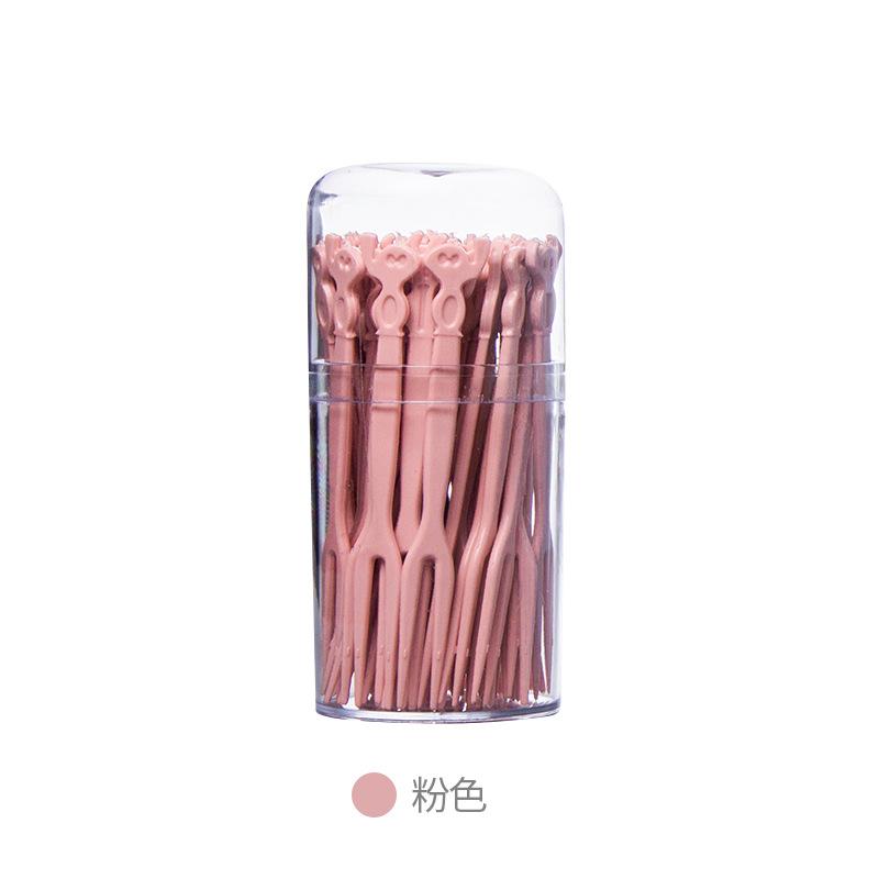 Cartoon Animal Disposable Fruit Fork Box Containing 50 Plastic Dim Sum Fork Fruit Fork Color Two Tooth Cake Fork