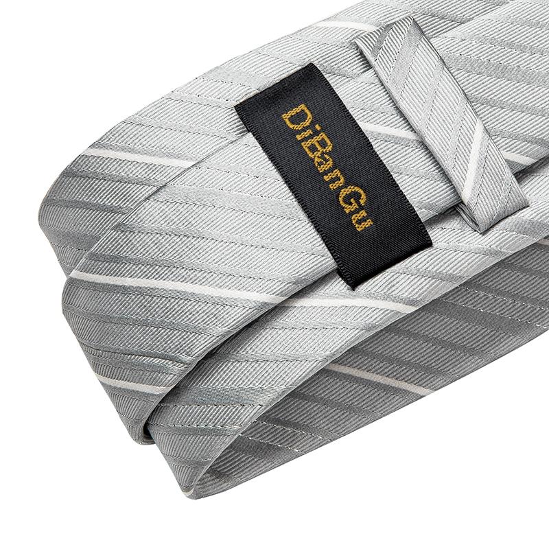 Модельер Серый Однотонный Полосатый Шелковый Свадебный Галстук Подарочный Галстук для Мужчин Рубашка Носовой Платок Запонки Набор Деловой Галстук