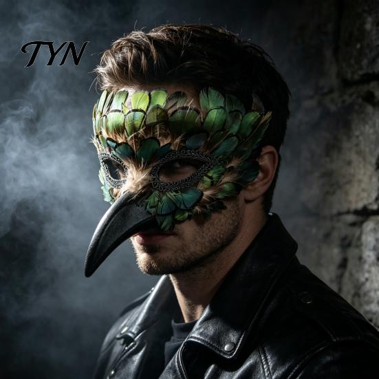 Peacock Feather Face Masque Bird Masque, Mysterious Feathers Eagle Beak Animal Half Decorative Masquerade Costume for Halloween, Mardi Gras,