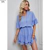 DX~~ Новое женское весенне-летнее однотонное платье с рюшами Amazon для внешней торговли