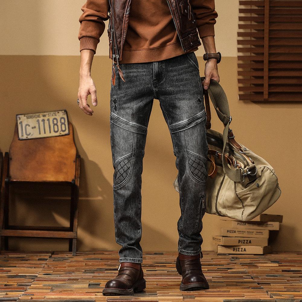Trendy retro jeans cycling new stretch slim leggings high street locomotive casual ripped patch pants