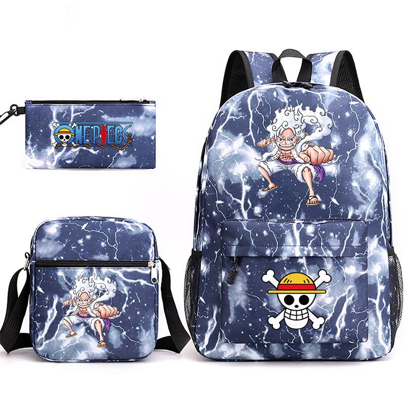 One Piece themed printed backpack + shoulder bag + pencil case three-piece student backpack set 0083 KTB