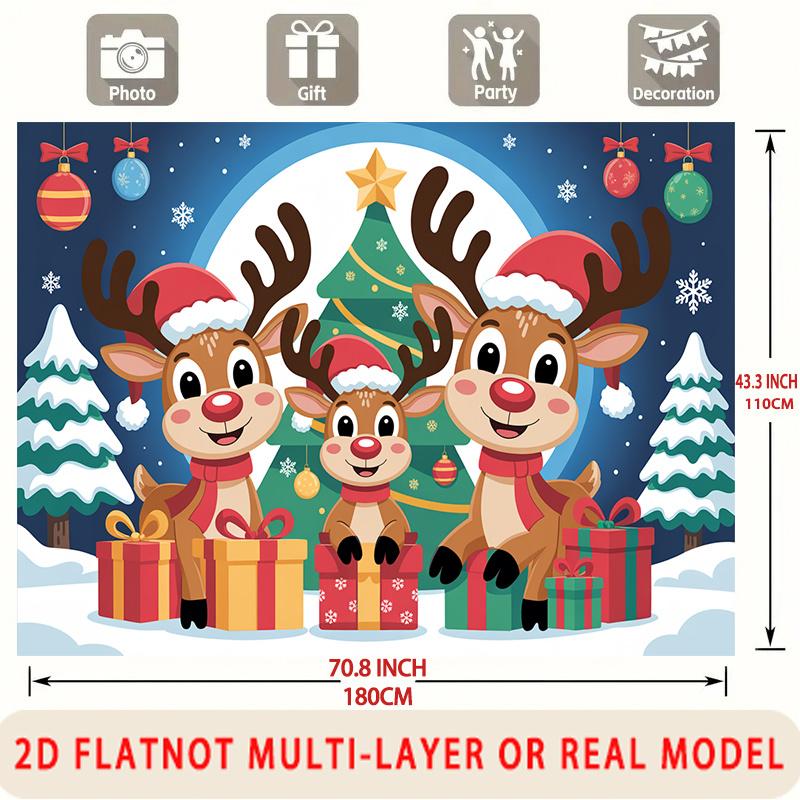 Party Backdrop Christmas Flat Festive Reindeer Family Multi Layered Celebrations Celebration Photo Booth Front Door Decor
