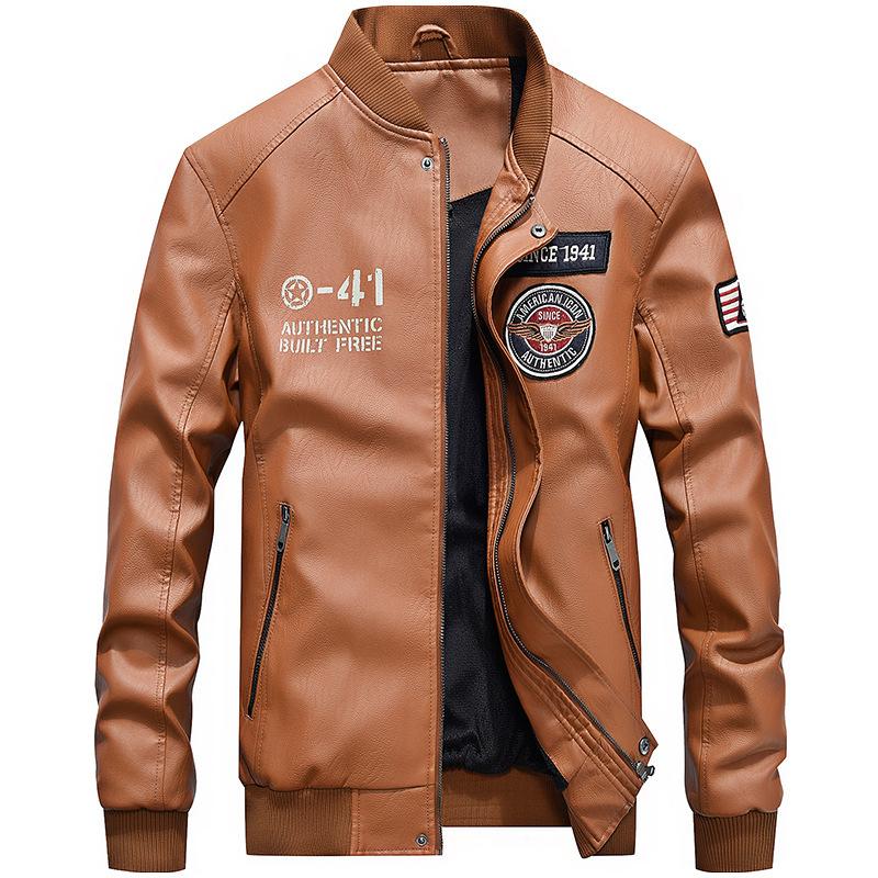Autumn/Winter Leather Men's and Fleece Motorcycle Leather Jacket Trend Youth Baseball Clothing Embroidered Leather Jacket