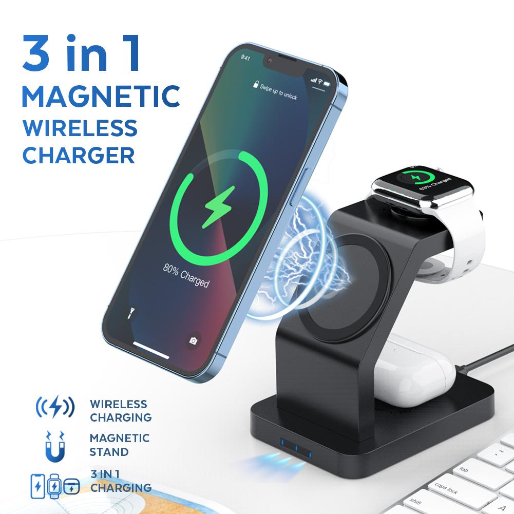 S6 For Iphone/Airpods/Apple Watch 3-in-1 15W Magnetic Wireless Charging Station Desktop Bracket