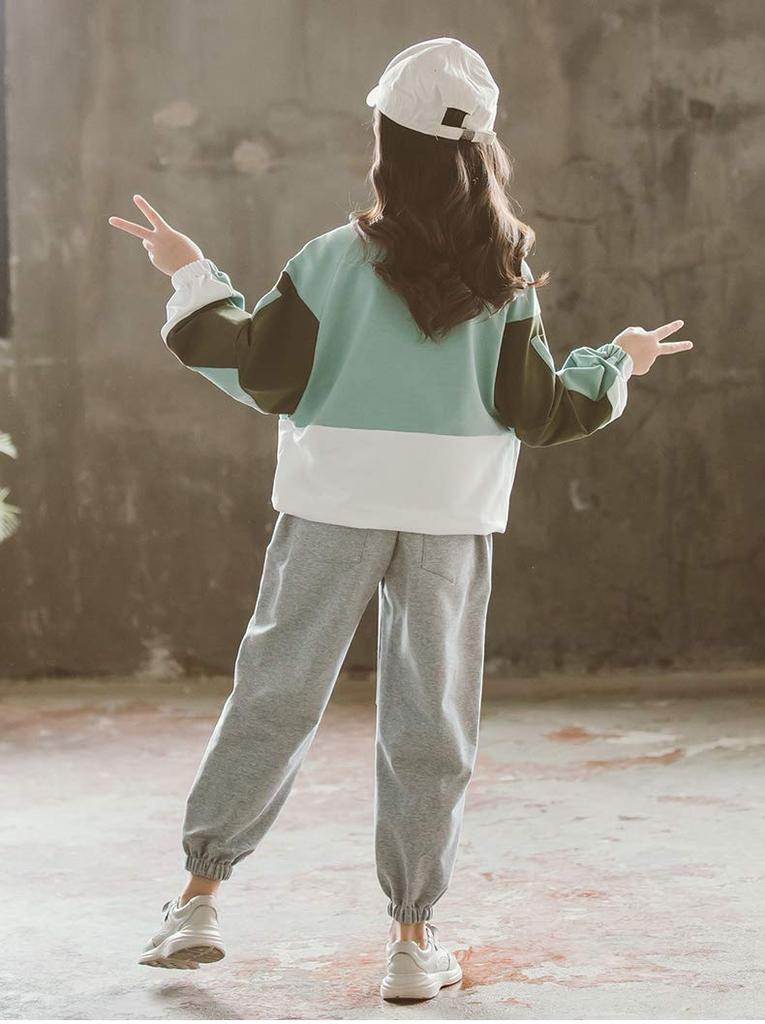 Длинный верх и низ спортивный корейский стильный L01 [ANGELCITY] Джерси, Детская одежда, Толстовка для девочек, Рукав, Комплект, Комплект из 2 предметов, Простой, Одежда,