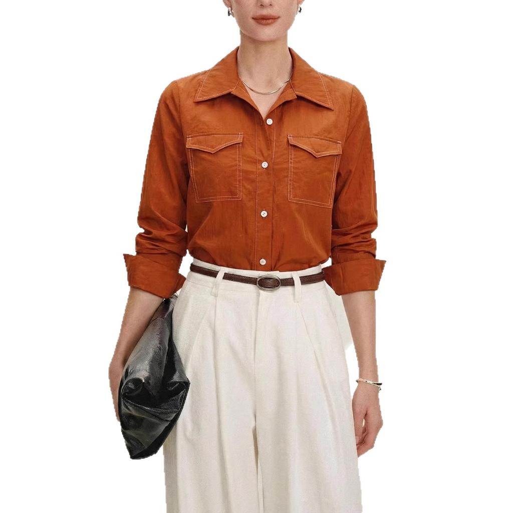 New European and American women's clothing retro tooling shirt long-sleeved top design sense commuting versatile