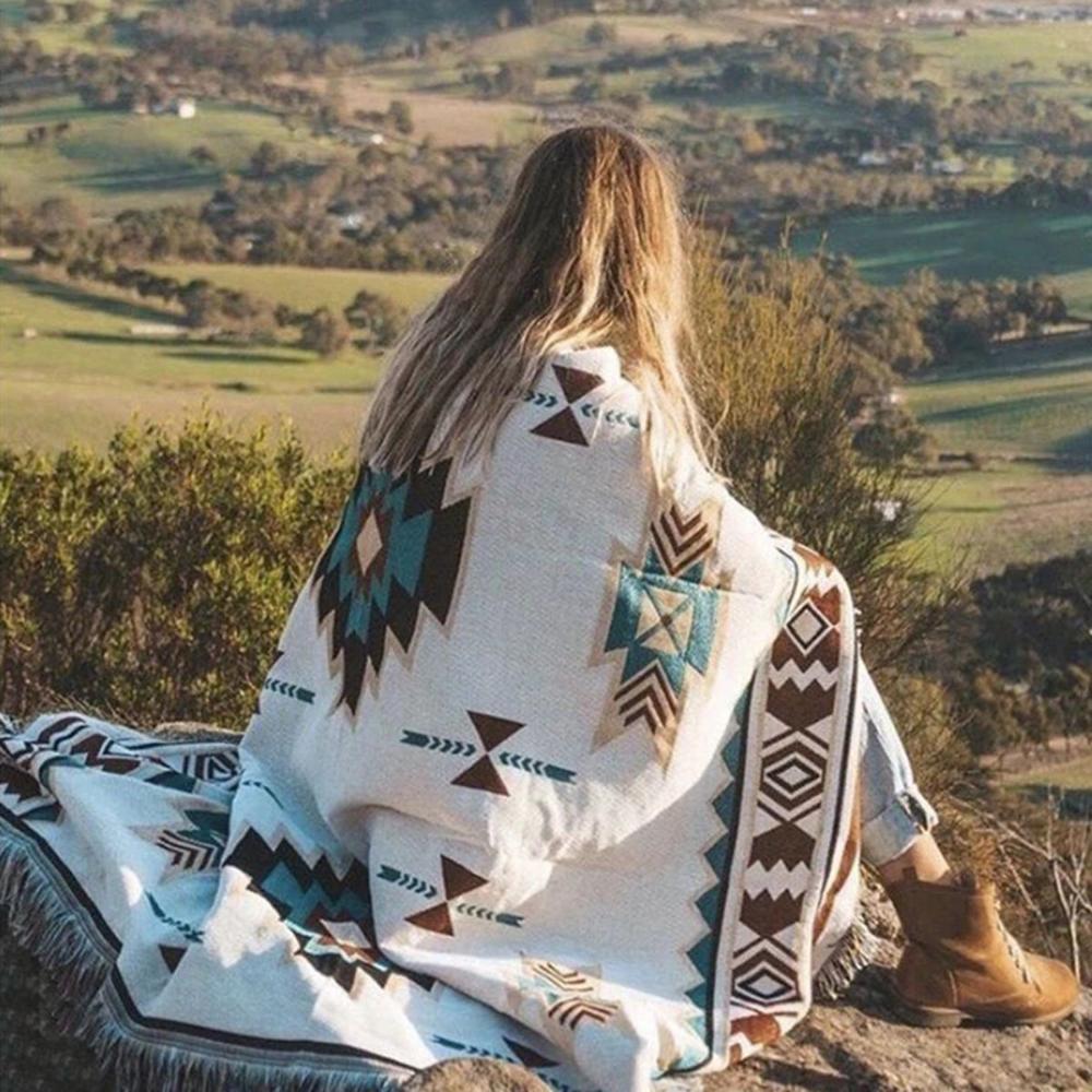 Knit Decorative Boho with Tassels Fringe Bohemian Soft Carpet Throw Blanket Sofa Mat Rug