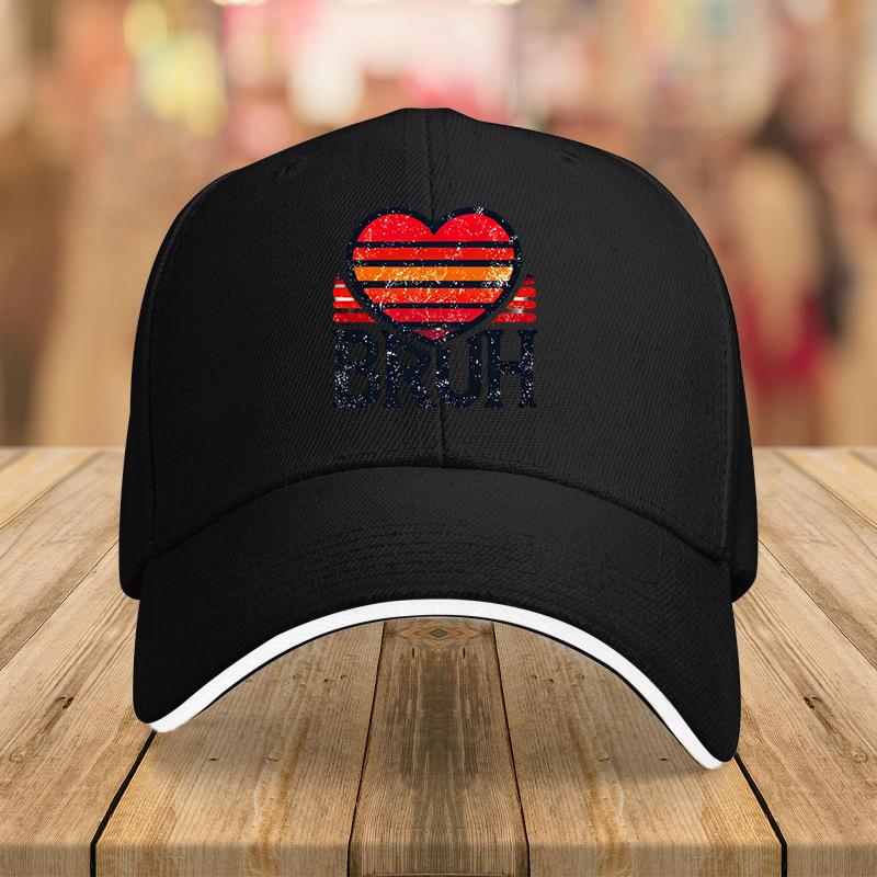 BRUH Heart Retro Sunset Graphic Baseball Cap Polyester Adjustable Casual Streetwear Unisex Adult Hat