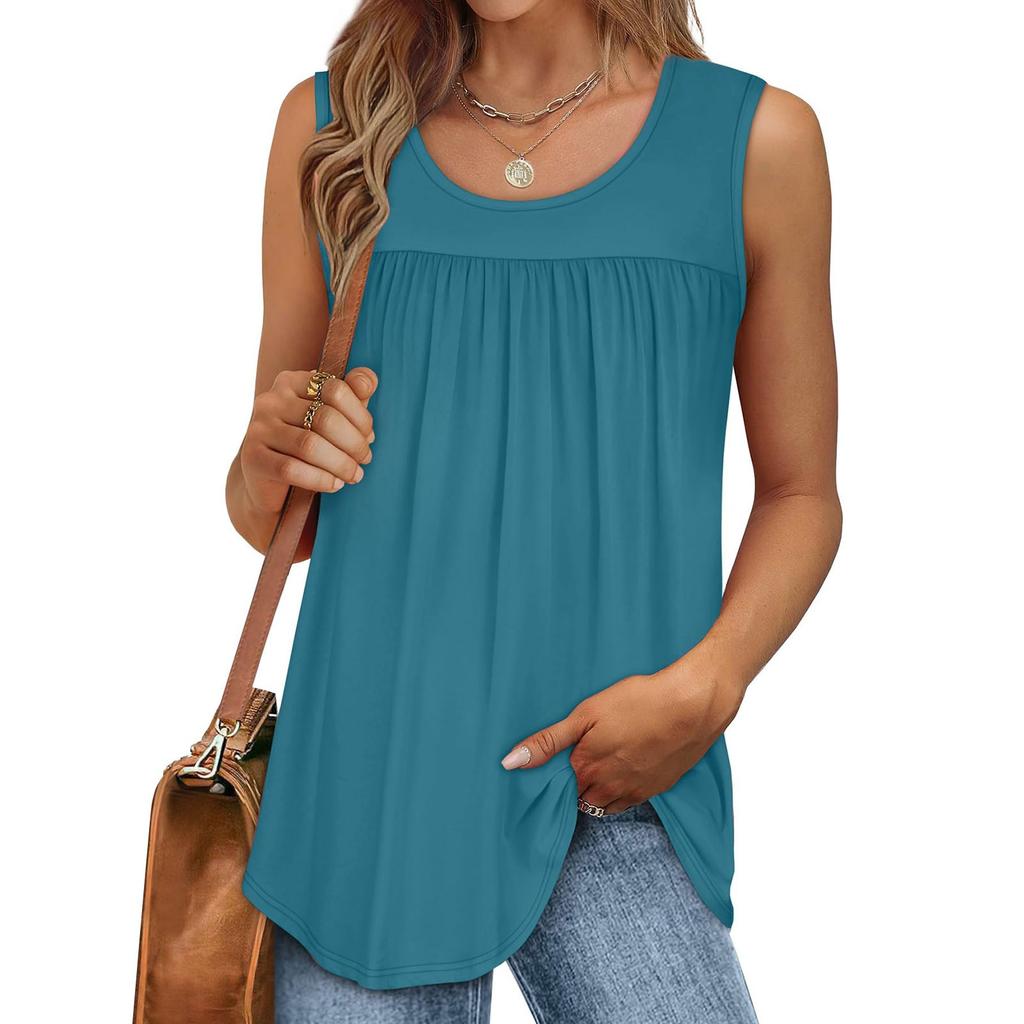 Womens Casual O Neck Loose Solid Color Sleeveless Top T-shirt Summer Tank Tops For Women Tank Camisole Sleeveless Basic Solid Tops