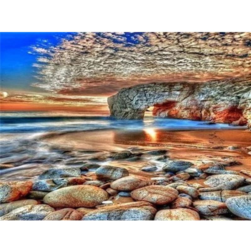 Алмазная картина, полный круглый квадратный природный пейзаж, настенные наклейки, мозаика, пляжная вышивка, горный пейзаж, алмазное искусство
