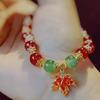 Chic Leaf Themed Red Jade Beads Bracelet for Women Ideal Jewelry Gift 1Pcs