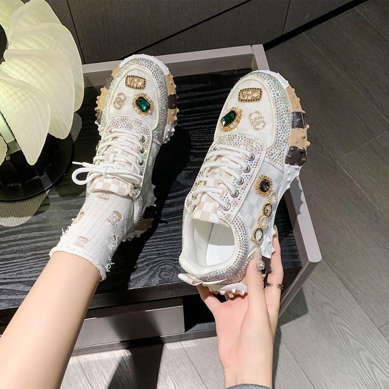 High Quality Women's Casual Sneakers Luxury Designer Rhinestone Platform Shoes Outdoor Non-slip Wear Resistant Vulcanized Shoes