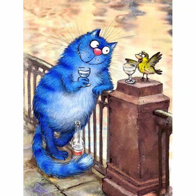 5D DIY комплект алмазной живописи животные синий кот полный круглый алмаз вышивка крестиком Алмазная мозаика домашний декор искусство