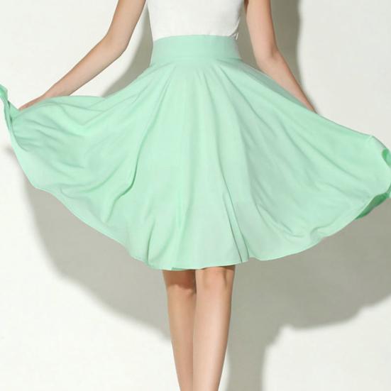 Women Skirt Elastic High Waist A-Line Style Skirt Solid Color Large Hem Skater