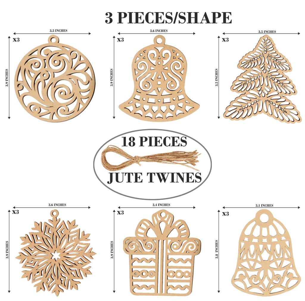 Inkdotpot 18 шт. Рождественские украшения, незаконченные деревянные лазерные вырезы в форме дерева/колокольчика, подвесное украшение
