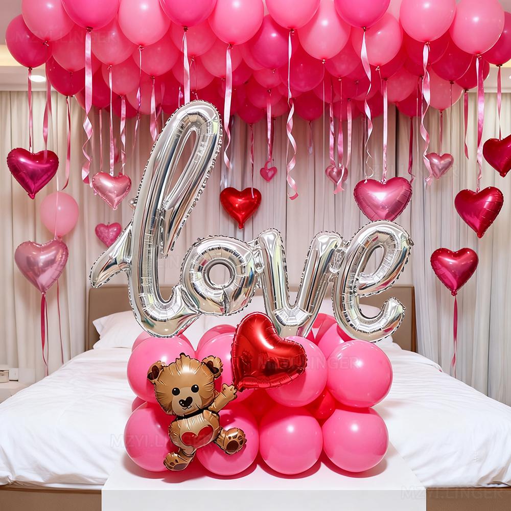 Набор воздушных шаров LOVE с мишкой Love, шары из алюминиевой пленки, для Дня святого Валентина, свадьбы, дня рождения, вечеринки, душа, фотореквизит