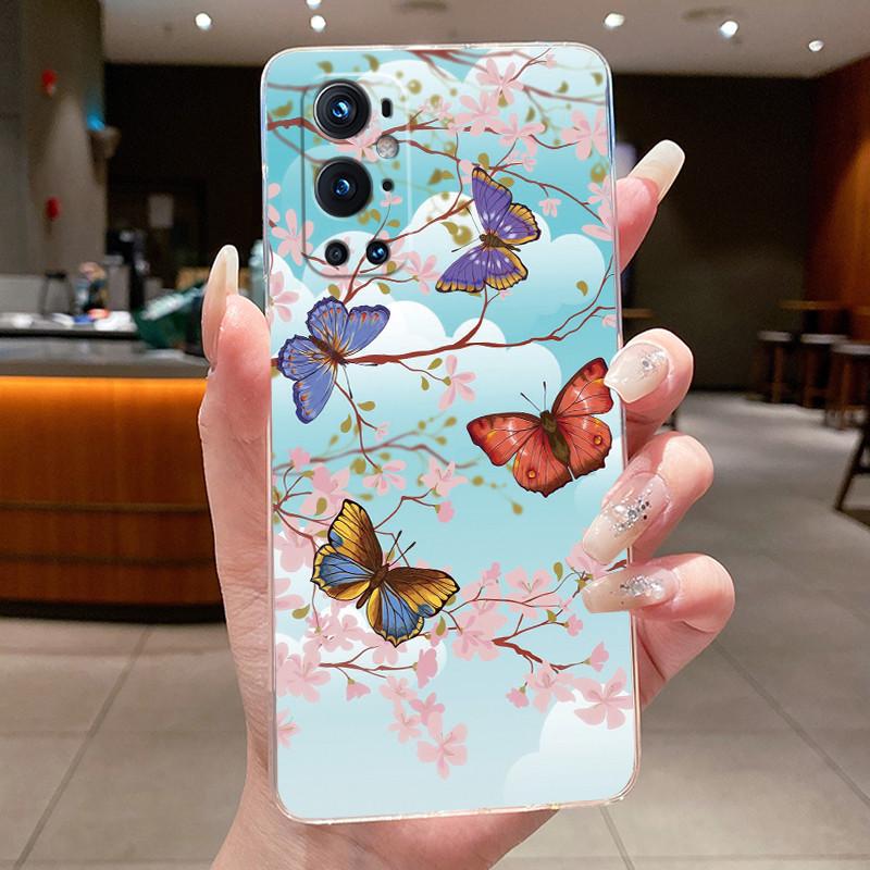 Phone Case For OnePlus 9 Pro 9R 9RT Flower Butterfly Capa One Plus 9R 9RT 9 9Pro Cases Soft Silicone Transparent TPU Jelly Cover