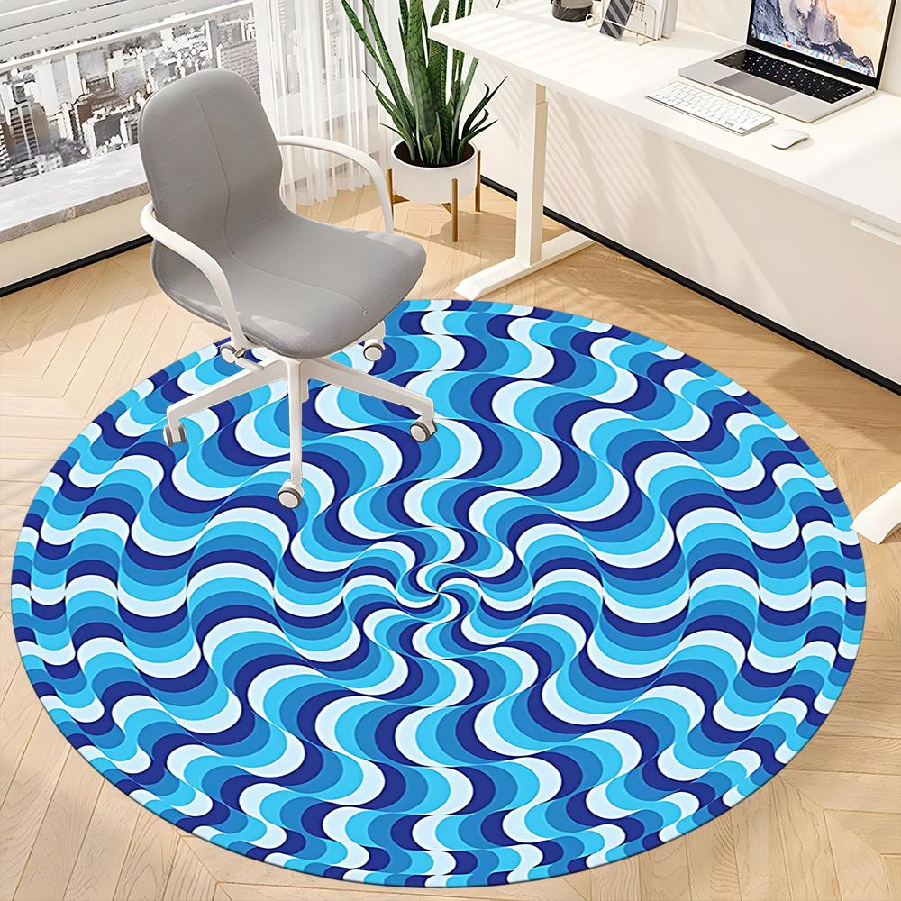 1pc Blue Waves Pattern Chair Carpet for Office Non-Slip, Machine Washable Rug for Office, Room - Holiday Decor, Machine Made yy251016033