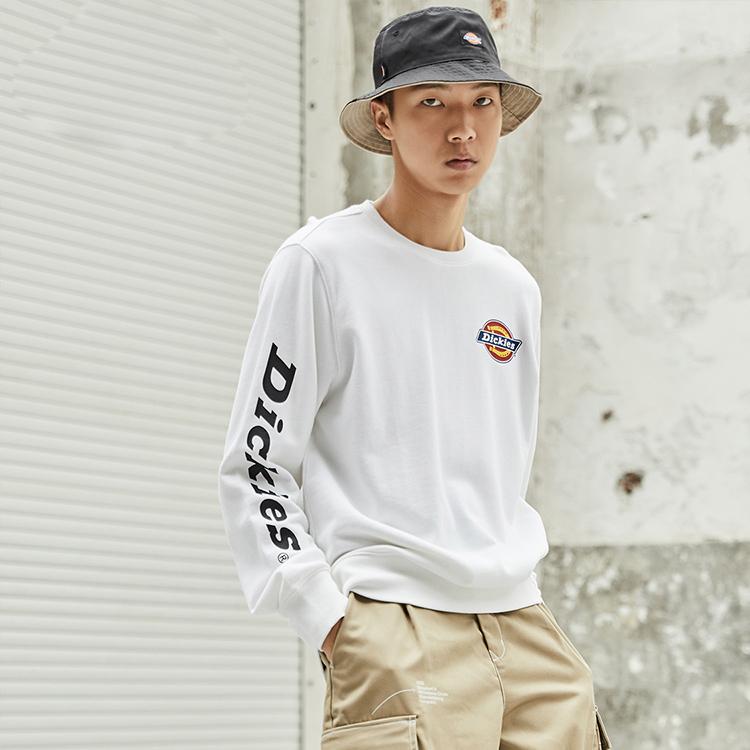 Dickies Хлопковый флис Свитшот с принтом логотипа с круглым вырезом Мужской свитшот Белый DK008148C4D