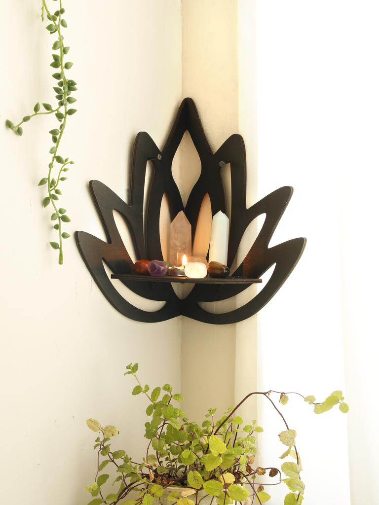 Угловая полка Lotus, деревянная плавающая полка, украшение для дома в стиле бохо, настенные полки, выставочный стенд, декор для комнаты, эстетичный держатель для кристаллов