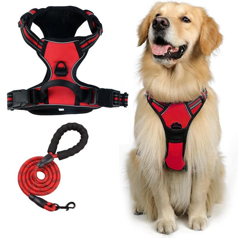 Adjustable Reflective Dog Harness With Leash Large Dogs Anti-Pull No-Choke Chest Vest Nylon Pet Walking Gear