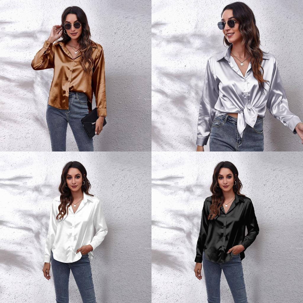 Satin Shirt For Women With Long Sleeves And Button Front For Office Wear