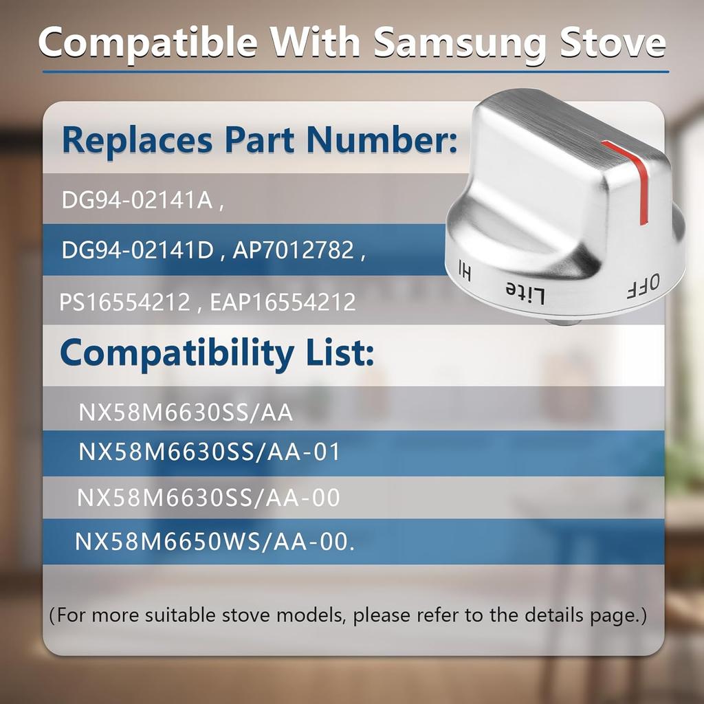 DG94-02141A для ручек газовой плиты Samsung, DG94-02141 Замена ручки плиты для детали Samsung DG94-02141D AP7012782 PS16554212, Подходит к номеру плиты