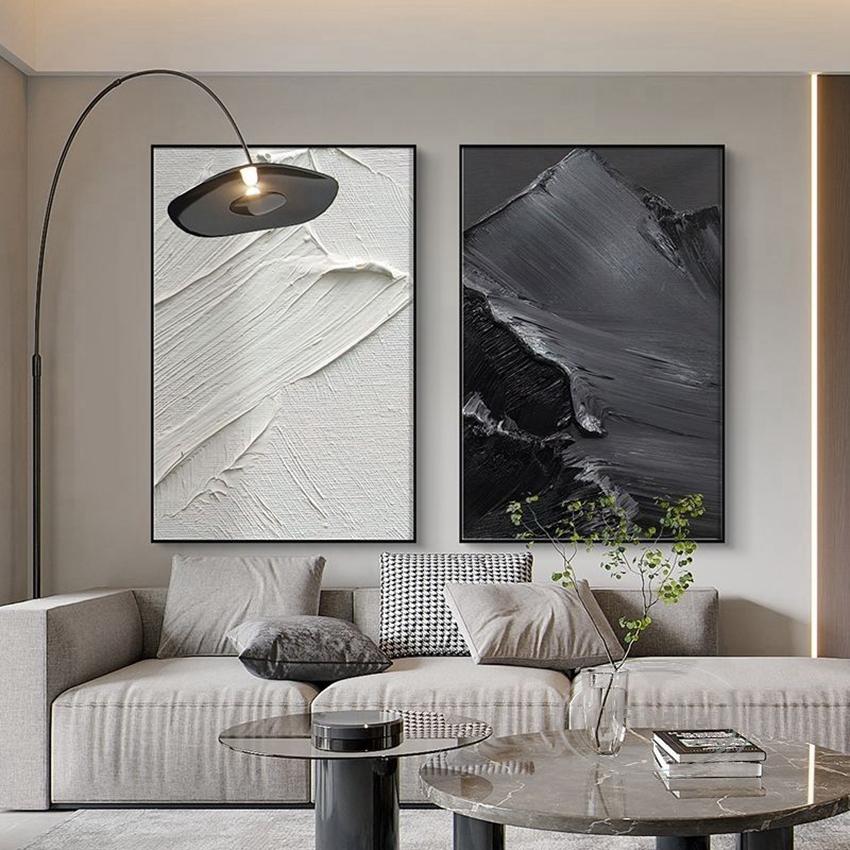 Black and White Texture Minimalist Canvas Decoration Poster Advanced Handmade Abstract Oil Painting Wall Art Living Room Bedroom