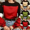 Women's Fashion O- Neck Contrast Long Sleeve Top Corded Cool Sweater