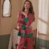 Spring Autumn Ice Silk Printed Fashion Pyjamas Long Sleeved Women Pajamas Set