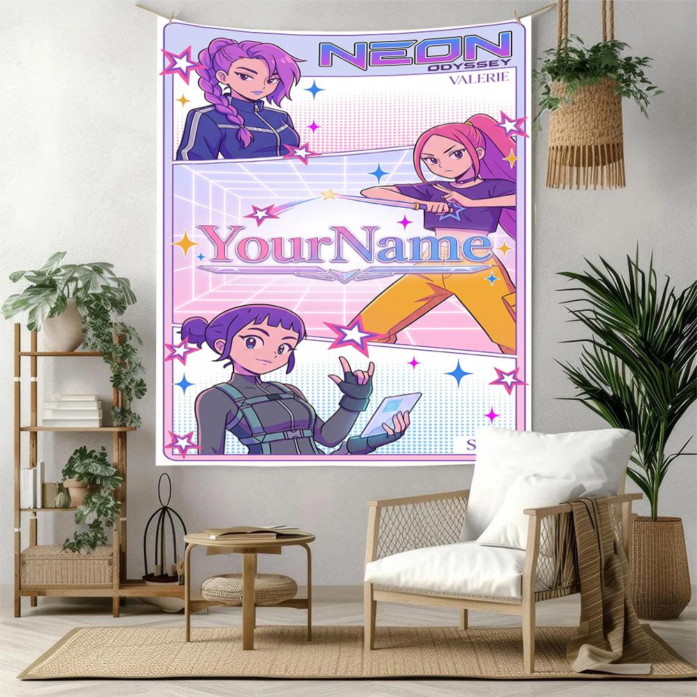 Demon Hunter Girls Custom Your Name Wall Decor Tapestry Art For Pet Memorial Birthdaywedding Party Backdrop Family Gift