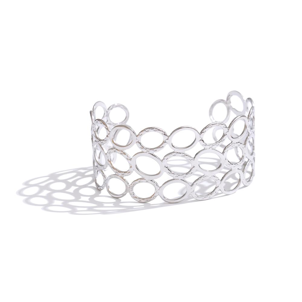 Yhpup Distinctive Stainless Steel Oval Hollow Wide Wrist Cuff Bracelet Bangle Water Resistant Metal Exaggerated Jewelry Gift