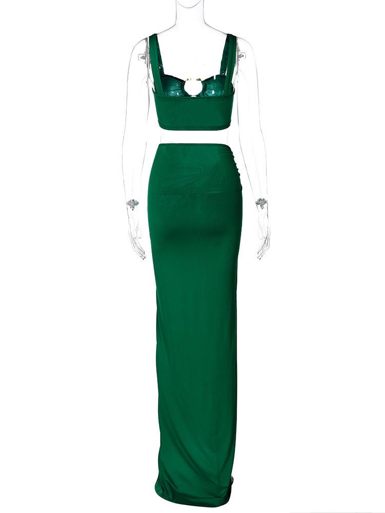 2024 Summer European & American Style Sexy Tube Top & Slit Skirt Suit